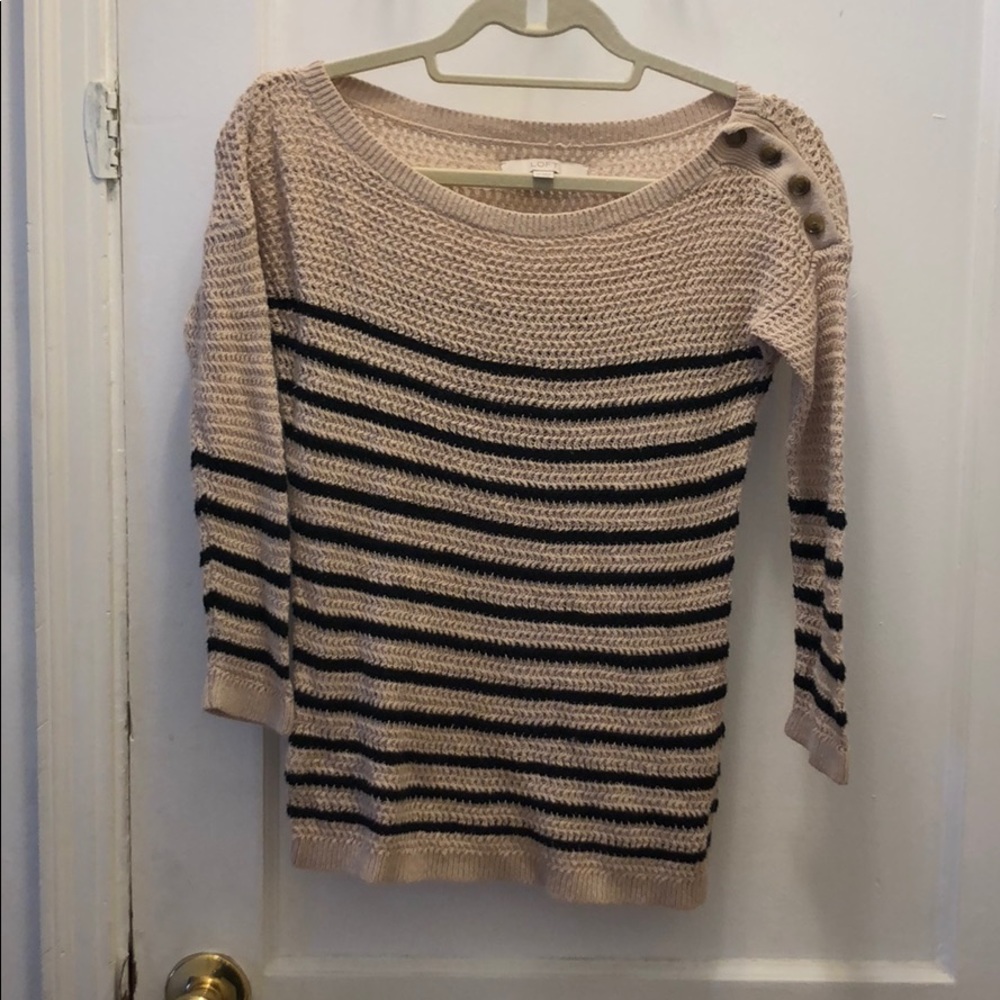 LOFT Striped Sweater with Button accent